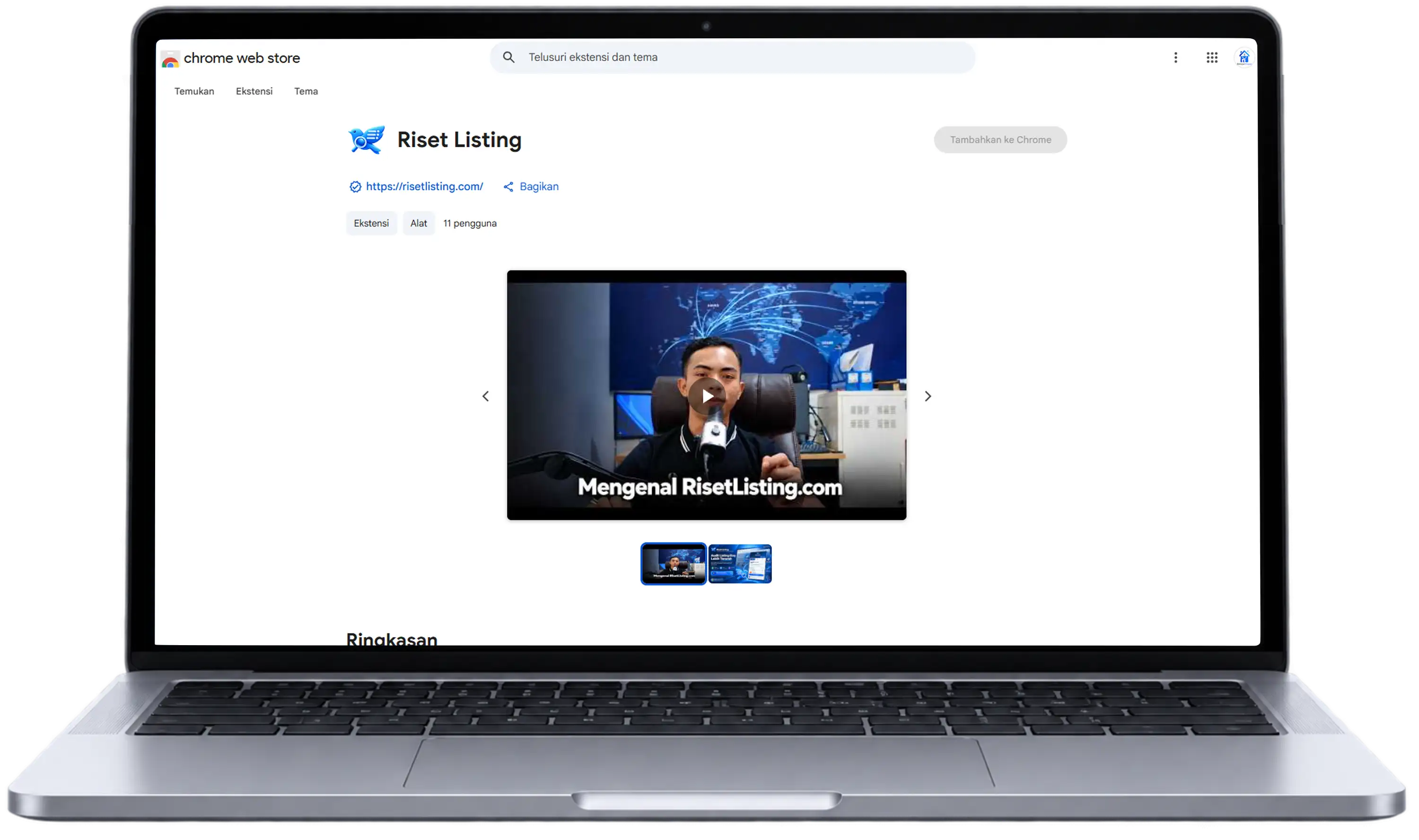 Pratinjau ekstensi Chrome Riset Listing saat melihat listing Etsy